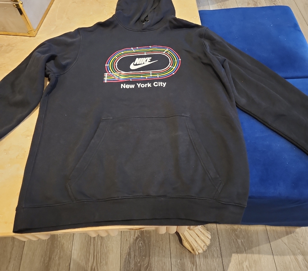 Nike Black Crewneck Hoodie with Multicolor Track Graphic